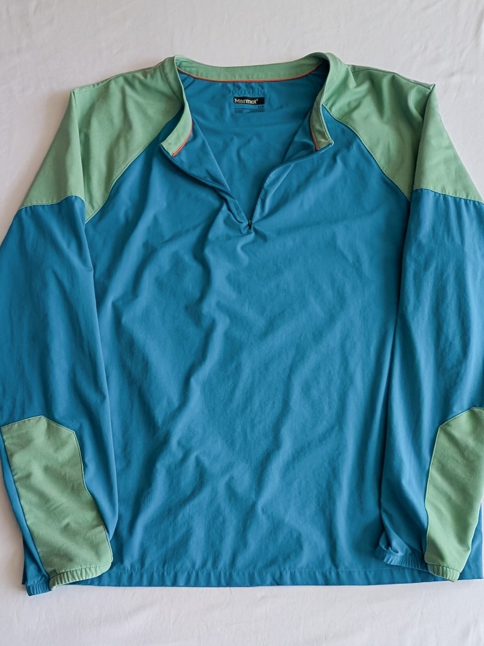 Marmot Men's L Blue Green Colorblock 1/4 Zip Mock Neck Long Sleeve Top